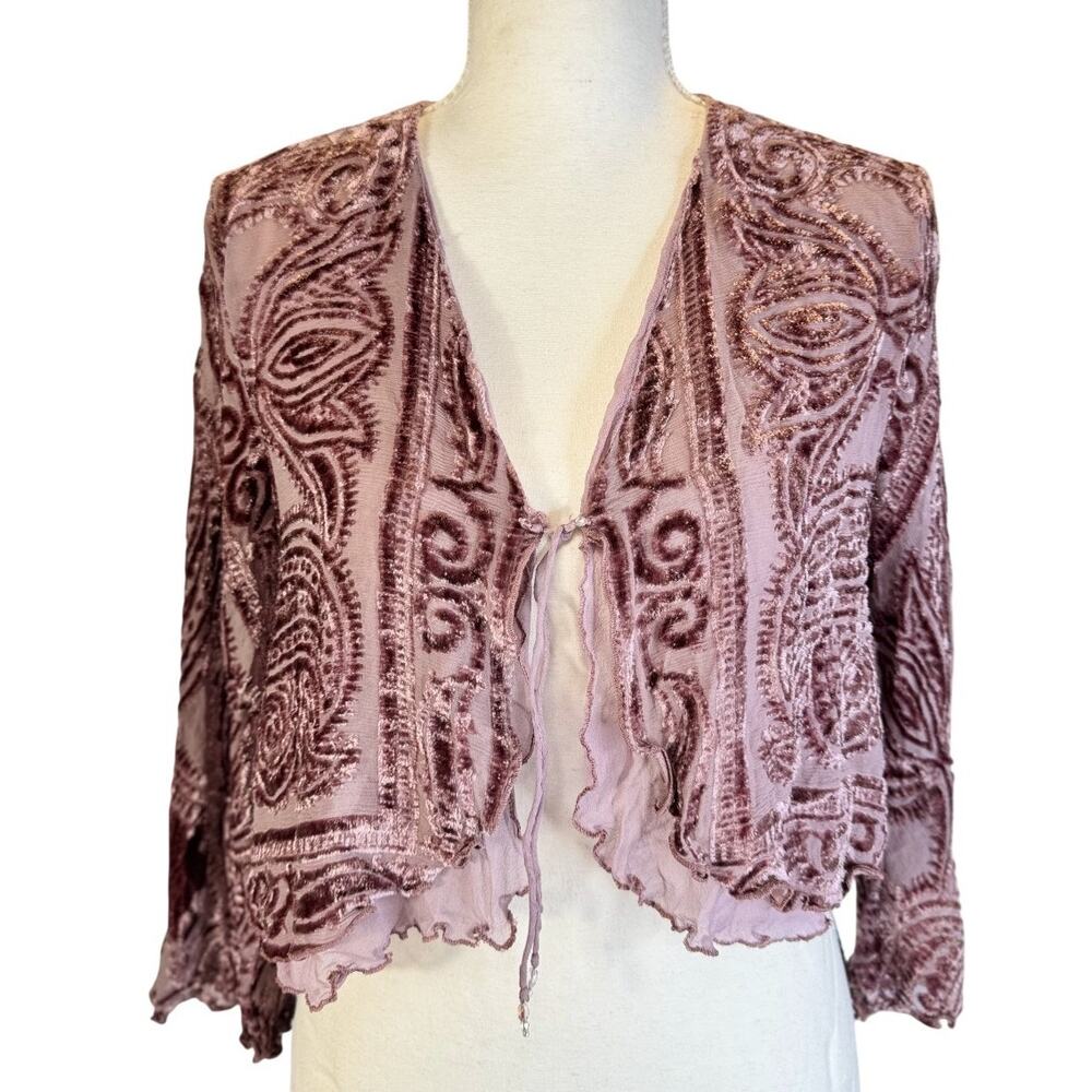 Marian Clayden Silk Cardigan Mauve Pink Women’s Medium Cropped Boho Fairycore - Picture 2 of 16